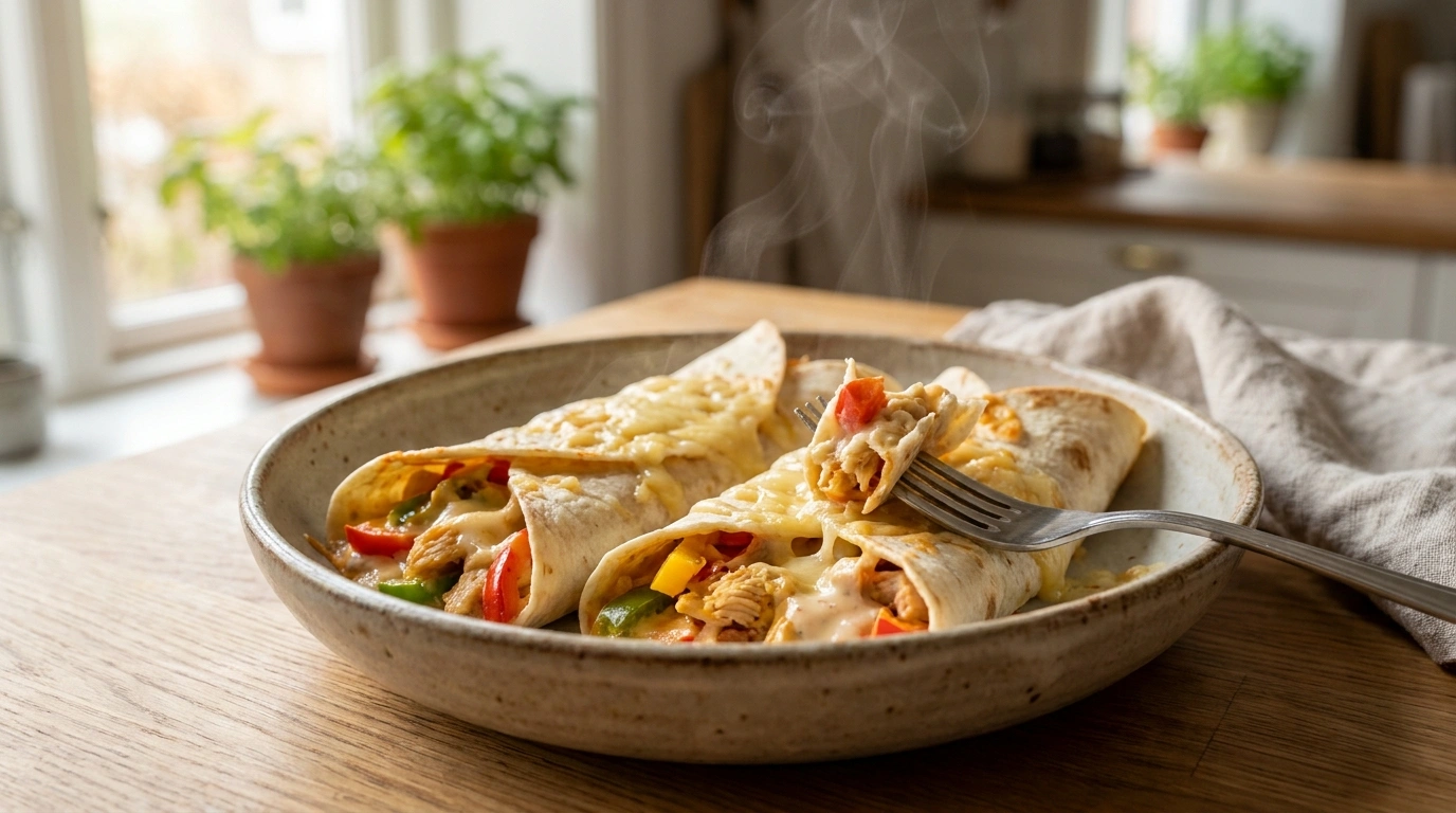 Nem tortilla wrap med kylling og ost i 10 minutter